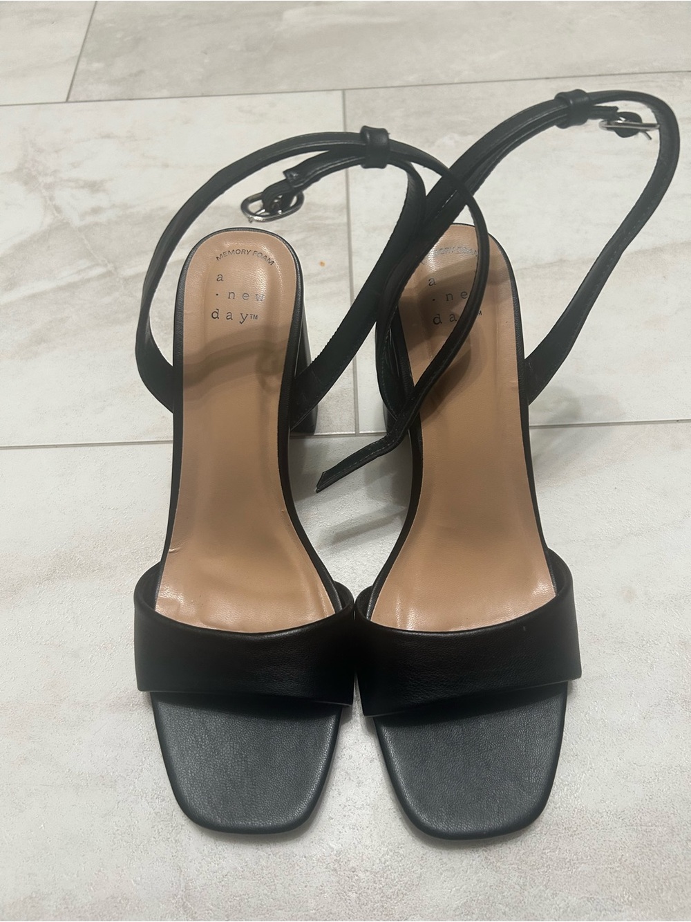 A New Day Black Ankle Wrap Chunky Heels